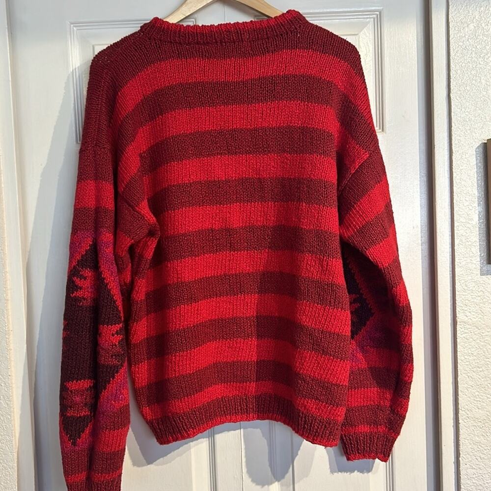 Fenn Wright & Manson Red Pink Striped Southwest 90s Sweater - Picture 6 of 7